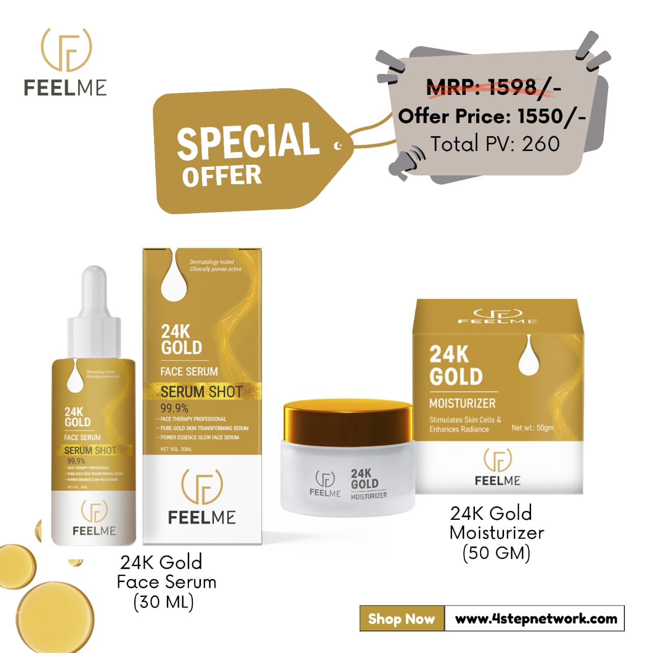 FEEKME 24 K GOLD FACE SERUM + MOISTURIZER